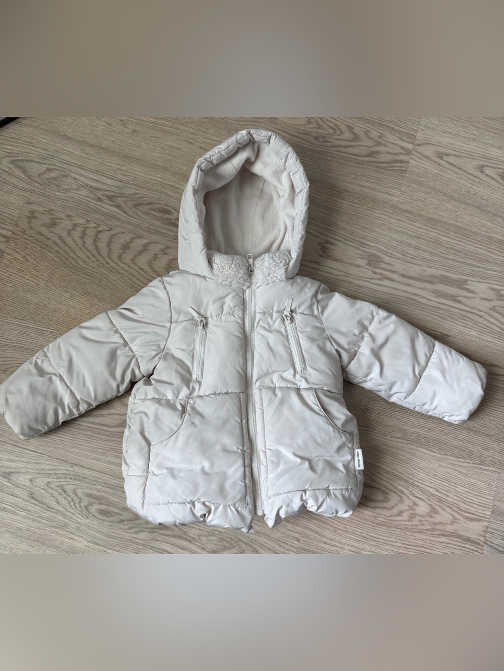 Zara Toddler Girl Cream Puffer Hooded Jacket with Fleece Lining